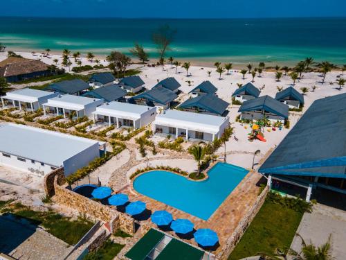 an aerial view of a resort with a swimming pool and the beach at You&Me Resort in Koh Rong Island