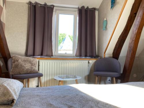 Ένα ή περισσότερα κρεβάτια σε δωμάτιο στο Chambres dhotes a la ferme