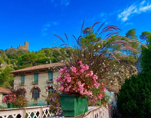 Taman di luar Bijou SURDESPINE air conditioned 100m to Historic 4 Cathar Châteaux Lastours access to a very pretty riverside garden!!