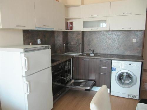 Rayski zalez في بوموري: مطبخ مع غسالة ملابس وغسالة