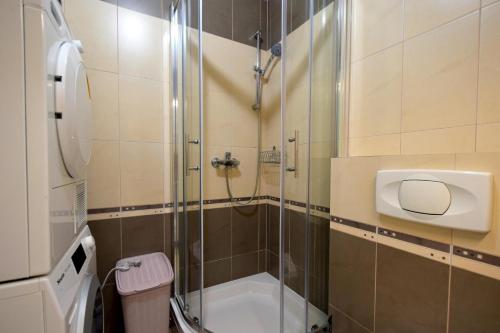 La salle de bains est pourvue d'une douche et de toilettes. dans l'établissement Apartment Lucy, à Malinska