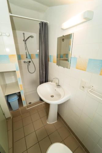 a bathroom with a sink and a shower and a toilet at Verdon Vacances in Saint-André-les-Alpes