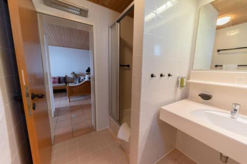 a bathroom with a sink and a mirror at Apartment Panorama Gerlitzen in Treffen