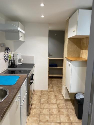 une cuisine avec un évier et un plan de travail dans l'établissement Charmant studio à 2 pas du centre historique, à Sommières