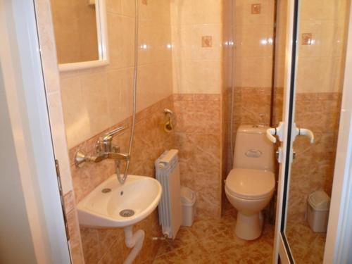 ein kleines Bad mit WC und Waschbecken in der Unterkunft Къща за гости БОЛЯРИ in Trjawna