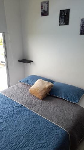 a bed with a pillow sitting on top of it at Economico Apto a 3' al Parque del Café in Quimbaya