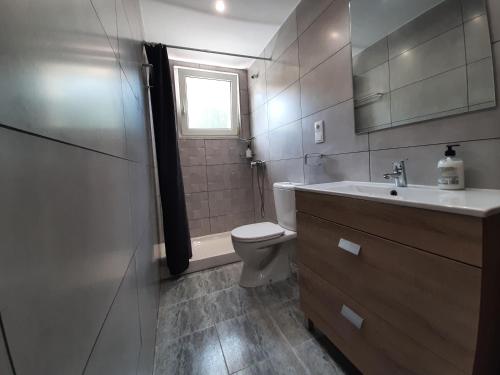 a bathroom with a toilet and a sink at Lo de Jaime in Arriondas