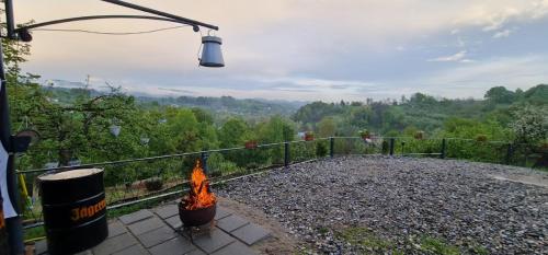 a fire pit with a view of a valley at Stablo guest house in Bărăşti