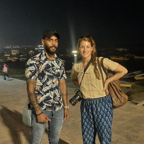 a man and a woman standing next to each other at MONALISA HOSTEL in Varanasi
