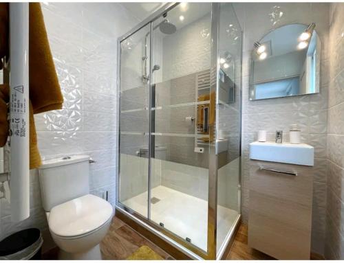 une salle de bain avec une douche, des toilettes et un lavabo dans l'établissement The New-Yorker - hyper centre- 2mn gare SNCF - Wi-Fi Netflix gratuit, à Niort