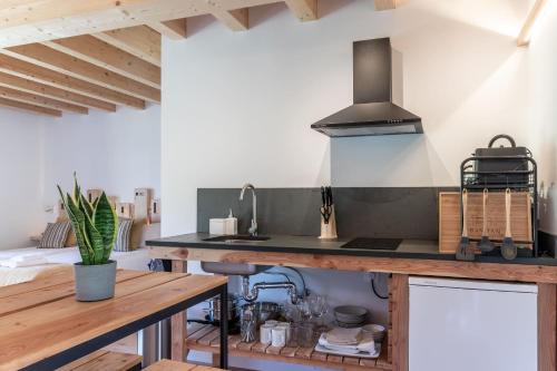 a kitchen with a counter with a sink and a stove at Basoan in Mungia