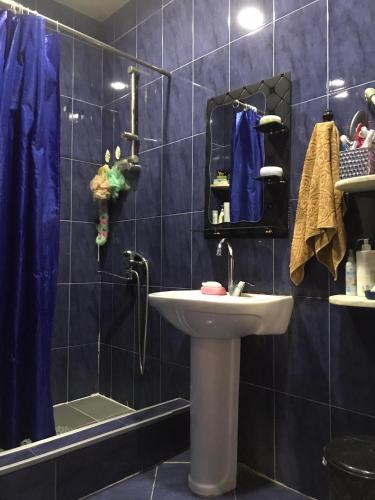 a bathroom with a sink and a shower at Mariami's sweet home in Kobuleti