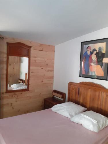 Tempat tidur dalam kamar di Chalet libellule Domaine de la Mamounette