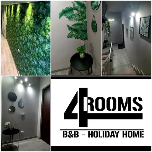 a collage of pictures of a room with a green wall at 4ROOMS b&b - HOLIDAY HOME in Lamezia Terme