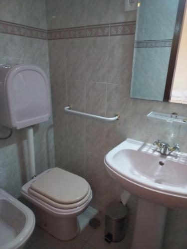 a bathroom with a toilet and a sink at Residencial Cabeça da Velha in Catraia do Bugalho