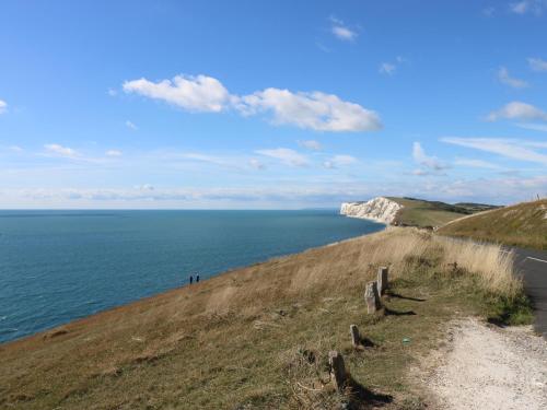 a view of the ocean and a white cliff at Willow Cabin in Cowes