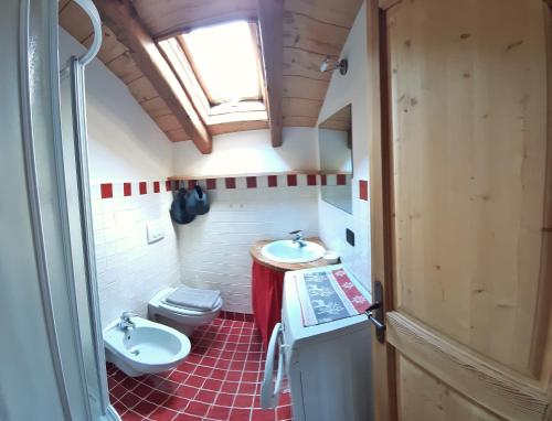 La petite salle de bains est pourvue d'un lavabo et de toilettes. dans l'établissement Piccolo e accogliente rascard CIR 0060, à Champoluc