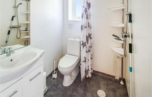 a white bathroom with a toilet and a sink at Nice Apartment In Svanesund With House Sea View in Svanesund