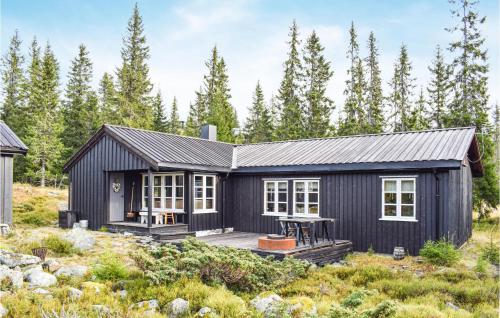 a black tiny house with a deck at Nice Home In Sjusjøen With Wifi in Sjusjøen