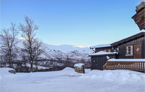 a log cabin in the snow with a balcony at Stunning Home In Uvdal With Wifi in Uvdal