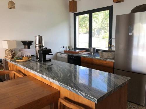 a kitchen with a counter top and a refrigerator at Beach House à Terre de Haut in Terre-de-Haut