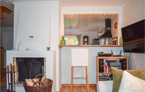 a living room with a fireplace and a chair at Pet Friendly Home In Rydaholm With Wifi in Rydaholm