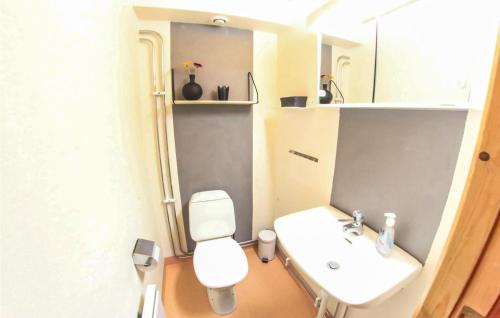 La salle de bains est pourvue de toilettes blanches et d'un lavabo. dans l'établissement Amazing Home In Sysslebck With House A Mountain View, à Branäs