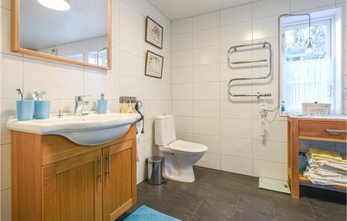 ein Bad mit einem Waschbecken und einem WC in der Unterkunft Stunning Home In Falkping With Kitchen in Falköping
