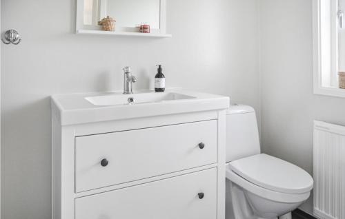 a bathroom with a white sink and a toilet at Nice Home In Torsby With Kitchen in Torsby