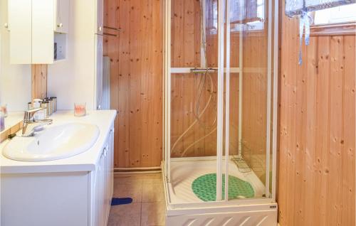 a bathroom with a shower and a sink at Nice Home In Nord-torpa With 3 Bedrooms And Wifi in Nord Torpa