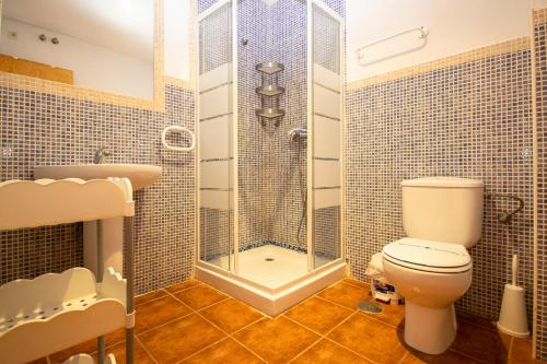サアラ・デ・ロス・アトゥネスにあるApartamentos Alma de Zaharaのバスルーム(シャワー、トイレ、シンク付)