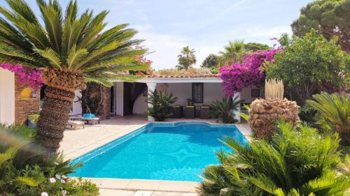 una villa con piscina e palme di Villa Provençale â Sainte Maxime, Golf de Saint Tropez a Sainte-Maxime