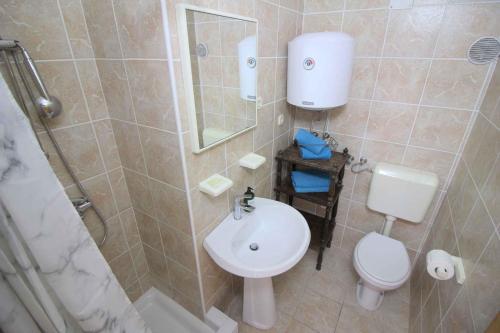 a bathroom with a sink and a toilet and a shower at Studio in Porec/Istrien 10215 in Poreč