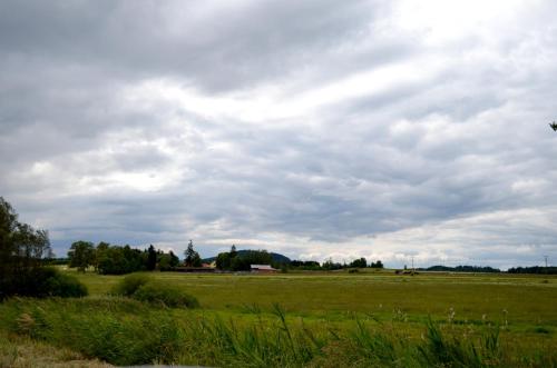 a large green field with a cloudy sky at Penzion Naděje in Benešov nad Černou