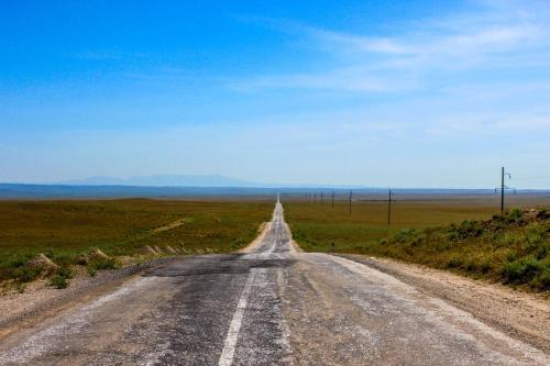 an empty road in the middle of a field at Kyzylkum Nights Camp & Family Yurt in Nurota