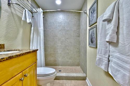a bathroom with a toilet and a shower at Sunset Vistas Condo 203S in St Pete Beach