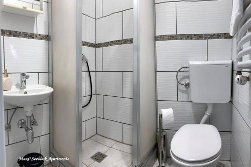 Maxi'Seeblick Apartments في سيبودن: حمام مع مرحاض ومغسلة