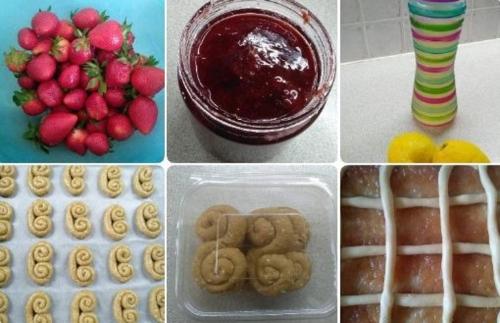 a collage of four pictures of food and desserts at Melissou place in Apollonia