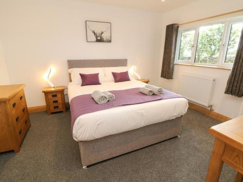 1 dormitorio con 1 cama grande y 2 ventanas en New Elm Tree Farm, en Buxton