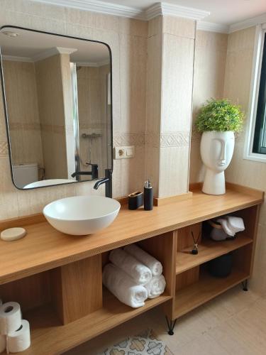 a bathroom with a sink and a mirror at A casiña de Estela in Caldas de Reis