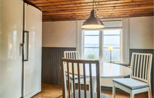 ÖdeshögにあるCozy Home In Ödeshög With Kitchenのテーブルと椅子と窓のあるキッチン