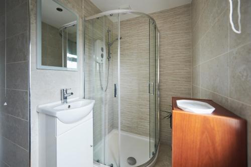 A bathroom at Maes Y Mel- A Couples, Pet Friendly, Rural Romantic Getaway with countryside views