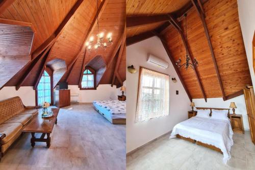 two pictures of a bedroom in a house at Agas Vendeghaz in Csopak