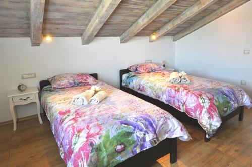 two beds sitting next to each other in a room at Villa Gisella in Nedeščina