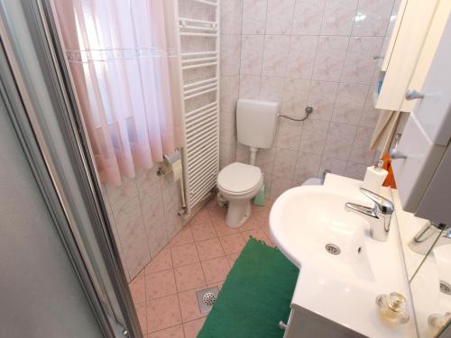 Baño pequeño con aseo y lavamanos en Apartment Josip 933, en Fažana
