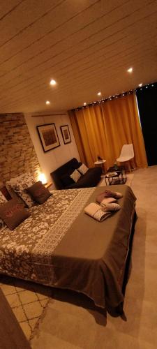 une chambre avec un grand lit dans une pièce dans l'établissement LE COSY Joli F2 proche gare, Arénes avec terrasse privée, à Nîmes