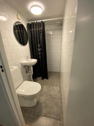 y baño con aseo y lavamanos. en Lövudden Strand, en Västerås