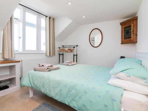 a bedroom with a bed and a mirror at Ferriwais in Bideford