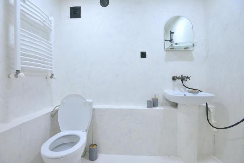 uma casa de banho branca com um WC e um lavatório em The Zodiac Garden Hotel em Mtskheta