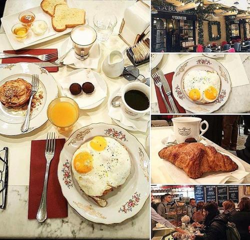 a collage of pictures of a breakfast table with eggs at Piazza di Spagna Suite de Charme in Rome